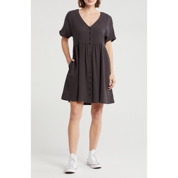 Madewell Lightspun Button Front Minidress Blue Women L - Picture 8 of 8